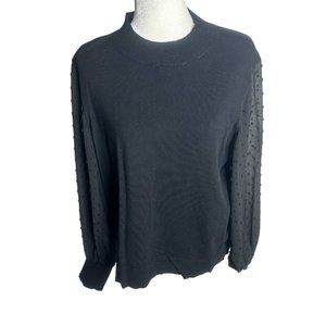 Vince Camuto Sweater Size XXL 2X Black Sheer-Sleeves Swiss Dots